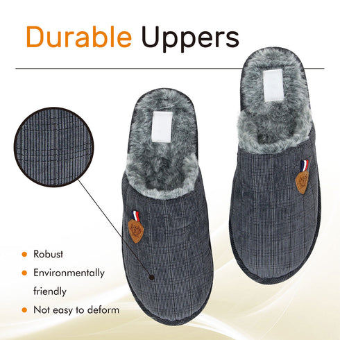 Mens Slip On Faux Fur Mule Slipper - Black